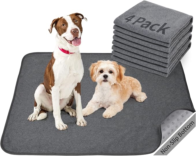 Washable Pee Pads for Dogs, 24x36 4 Pack Reusable Whelping Pads, Absorb Dog Mats Non-Slip Puppy Training Pads for Whelping, Potty, Training, Playpen, Crate