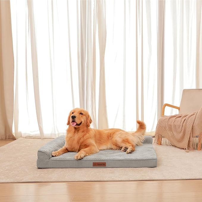 Orthopedic Dog Beds Large Sized Dog, 3 Inch Memory Foam Pet Bed for Medium and Large Dogs, Washable Removable Cover, Nonskid Bottom, Waterproof, 44x32 Inches XXL Light Grey