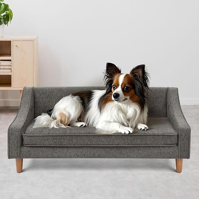 Dog Sofa Couch for Medium to Large Dogs, Durable Pet Sofa with Washable Fabric, Elevated Mini Dog Bed with Wooden Legs for Medium and Large Dogs, Dark Grey
