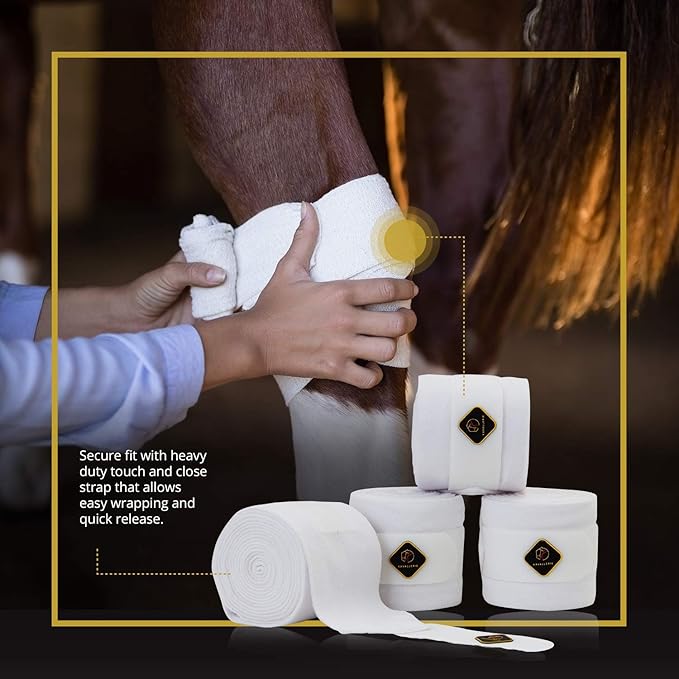 Kavallerie Classic Bandage for Horses, Distributes Pressure Evenly Therapeutic Breathable Fleece Material, Stretchy, Provides, Leg Protection and Support - White - (4 Units per Pack)