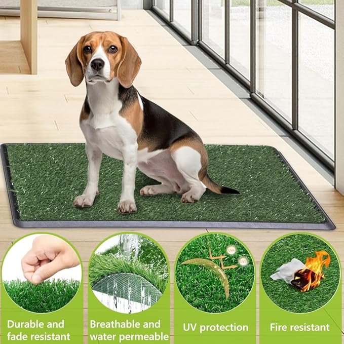 Artificial Grass Dog Grass Pad with Tray, Reusable Pet Urinal Pads for Training, 4 Layers Washable Bathroom Balcony Indoor Dog Potty (L-20×30")