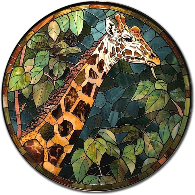 Lygond Metal Giraffe Stained Glass Restroom Tin Sign - 8x8 Inches