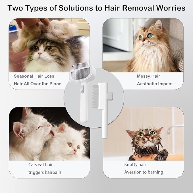 Pet Grooming Combo with Release Button - 2-in-1 Pet Detangling Brush and Cat Dematting Comb with Long & Short Stainless Steel Metal Teeth Easy to Remove Loose Undercoat,Matted Fur & Tangles
