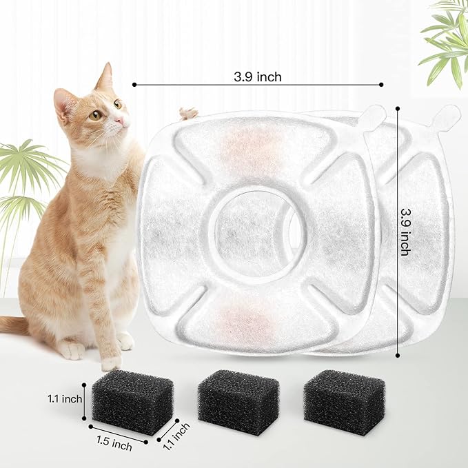 32 Pcs Cat Fountain Replacement Filters 16 Pack Cat Water Fountain Replacement Filters with 16 Pack Pre-Filter Sponges, Pet Fountain Filter Fit for 95oz/2.8L Automatic Pet Fountain Cat Water Fountain