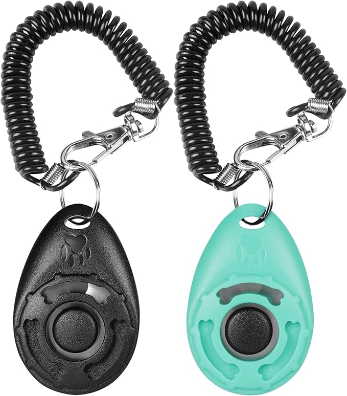 Dog Clicker for Training, 2 Pack Dog Training Clicker, Clicker Dog Training with Wrist Strap, Pet Training Clicker, Perfect for Dog Cat Puppies Behavioral Training (Black and Water Lake Blue)