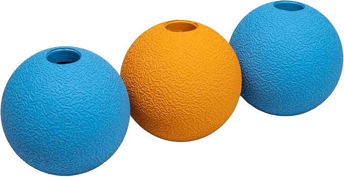 Amazon Basics Dog Toys, Interactive Fetch Rubber Balls, (Pack of 3), 2.5 inch, Blue, Orange