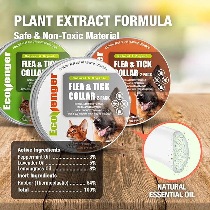 EcoVenger Flea & Tick Collar Repellent 2-Pack White, Fits Both Dogs & Cats, Built-in Pant-Based Formula Strong Repellency Slow Release, Lasting Deterrence and Protection, Pleasant Aroma, Waterproof