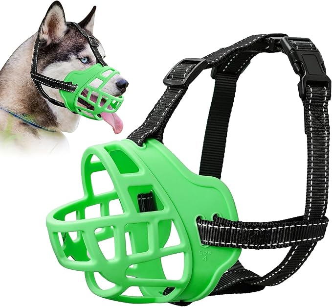 Dog Muzzle for Large Dogs, Breathable Basket Muzzles for Small, Medium and X-Large Aggressive Dog, Allows Panting Drinking, Suitable for Grooming Trimming Training (5, Luminous Green)