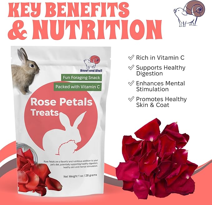 Snout and Shell Rose Petals Treats – Natural Snack for Rabbits, Guinea Pigs & Chinchillas – Vitamin C & Digestive Support, 1 oz