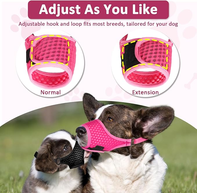 LUCKYPAW Soft Muzzle for Medium Large Sized Dogs Beagle Labrador German Shepherd, Dog Muzzle to Prevent Biting Chewing, Adjustable Breathable Mouth Guard for Grooming Walking Training(Hot Pink, XL)