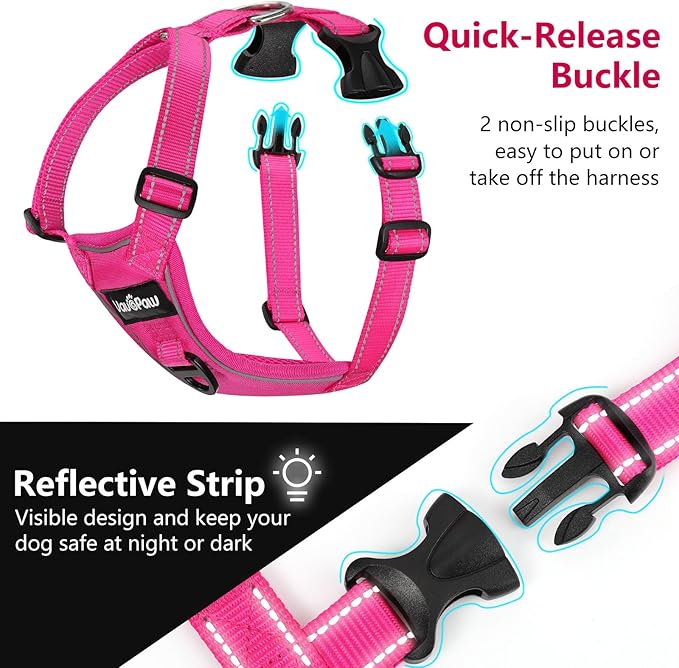 Dog Seat Belt Harness for Car, Dog Car Harness Adjustable Mesh Breathable & Dog Seatbelt Safety Tether with Elastic Bungee for Small Medium Large Pets(Rose, M)
