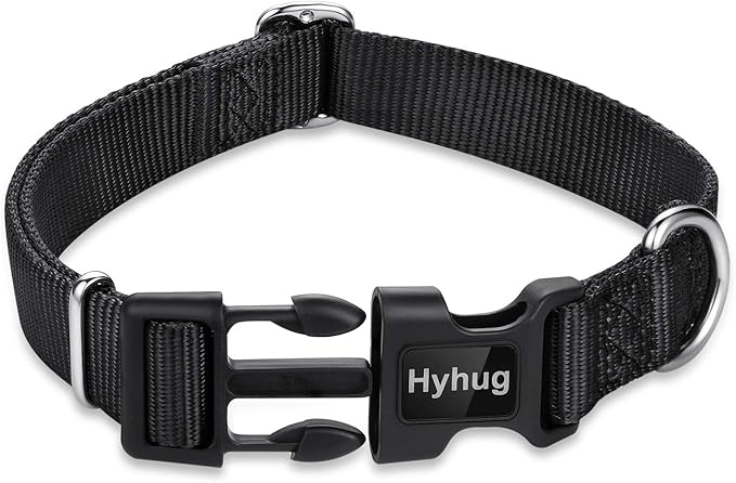Hyhug Dog Collar with Quick Release Buckle, Heavy Duty Nylon, Basic Collar for Medium Dogs Daily Use Walking Jogging(Medium, Black)
