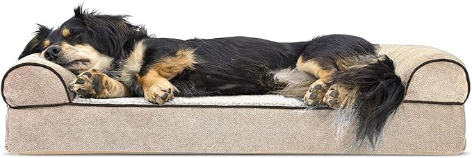 FurHaven Soft, Orthopedic Foam Sofa Dog Bed with Washable & Removable Cover - Sherpa/Chenille - Cream, Dogs Up to 35 lbs - Medium