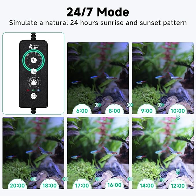AQQA LED Aquarium Light, 24/7 Mode IP68 Waterproof Extendable Bracket Fish Tank Light, DIY Mode Full Spectrum Aquarium Plant Light, Adjustable Timer/Brightness Memory Function for 12-18 Inch Fish Tank