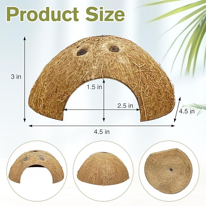 Hamiledyi 7 Pcs Reptile Hideouts Natural Coconut Shells Hut Leopard Gecko Tank Accessories for Hermit Crab Small Snake Tarantulas Lizard Chameleon Small Animal Hide Cave (with Fiber)