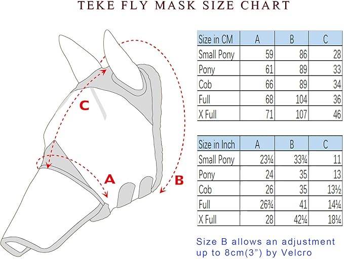 T TEKE Fine Mesh Horse Fly Mask w/No Ears, UV Blocking 3D Eye Visor with Extra Fleece Cushioned Forehead, Protection from Insect Pests