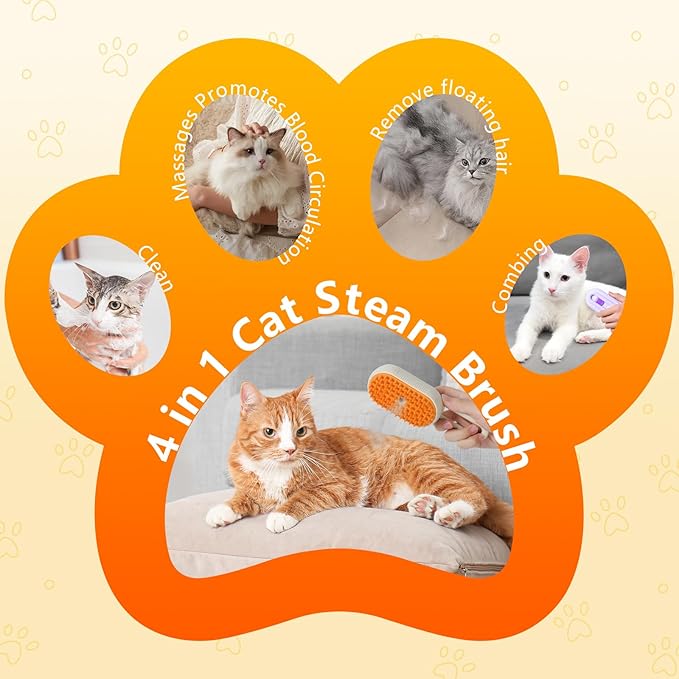 4-in-1 Cat Grooming Steam Brush, Pet Hair Shedding, Massage, Cleaning, Combing (brown)