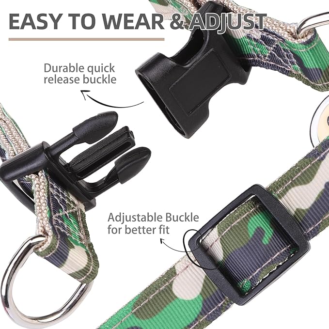 PUPTECK No Pull Dog Harness Soft Adjustable Basic Nylon Step in Puppy Vest Outdoor Walking with ID Tag, Camouflage, M