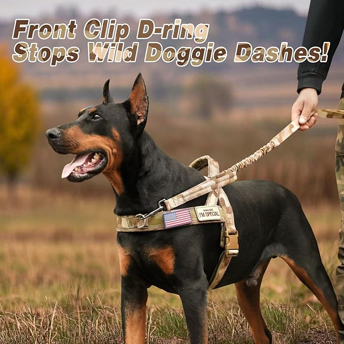 Forestpaw No Pull Dog Harness - Soft Flannel Padded Tactical Dog Vest Harness with Quick Release Buckle, Adjustable Reflective Pet Harness for Large Dogs Walking Training,Brown Camouflage L