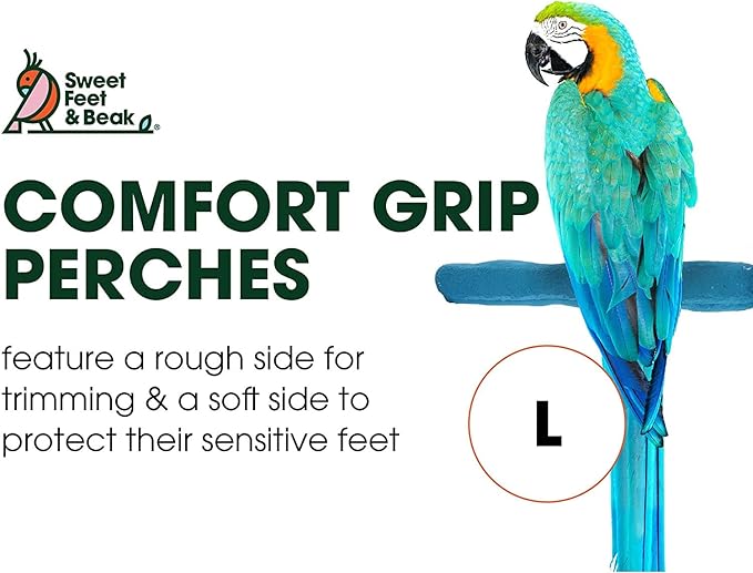 Comfort Grip Safety Perch for Bird Cages - Pedicure Perch for Birds to Keep Nails and Beaks in Top Condition - Safe Easy to Install Bird Cage Accessories - L 13"