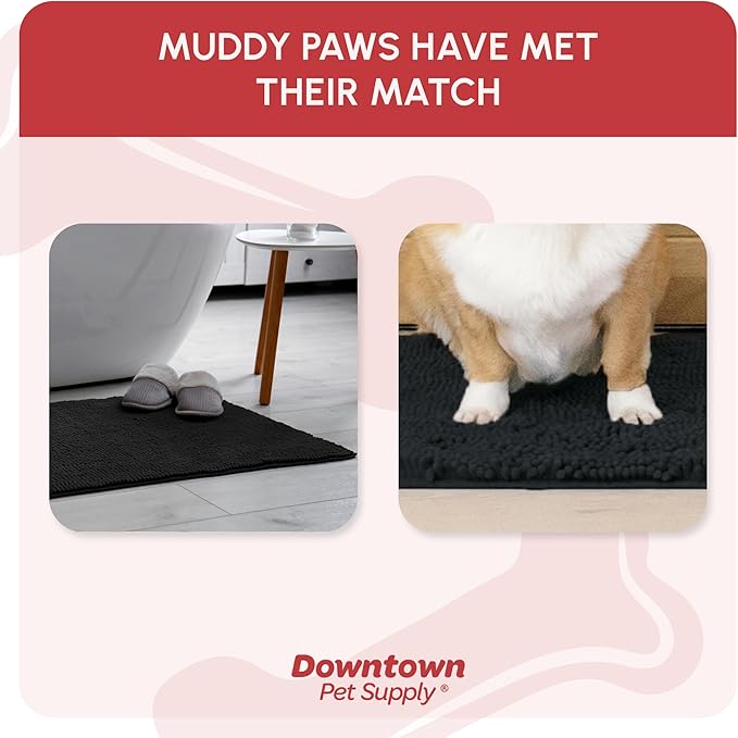 My Doggy Place Microfiber Dog Mat for Muddy Paws, 31" x 20" Black - Absorbent and Quick-Drying Dog Paw Cleaning Mat, Washer and Dryer Safe - Non-Slip Rubber Backed Dog Floor Mat, Medium