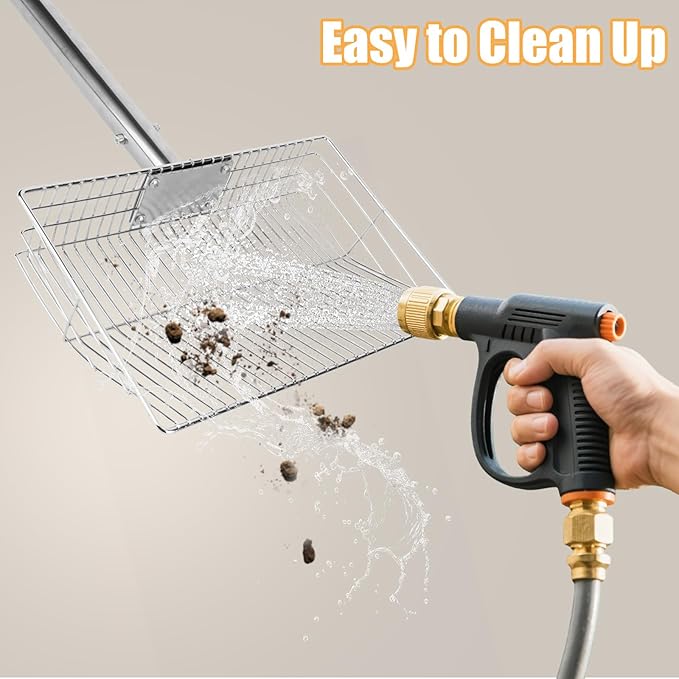 Chicken Poop Scooper with Stainless Steel Handle,24" to 68" Adjustable Length Chicken Coop Litter Scoop,4 in 1 Multifunctional Heavy Duty Litter Sifting Shovel Chicken Coop Accessories