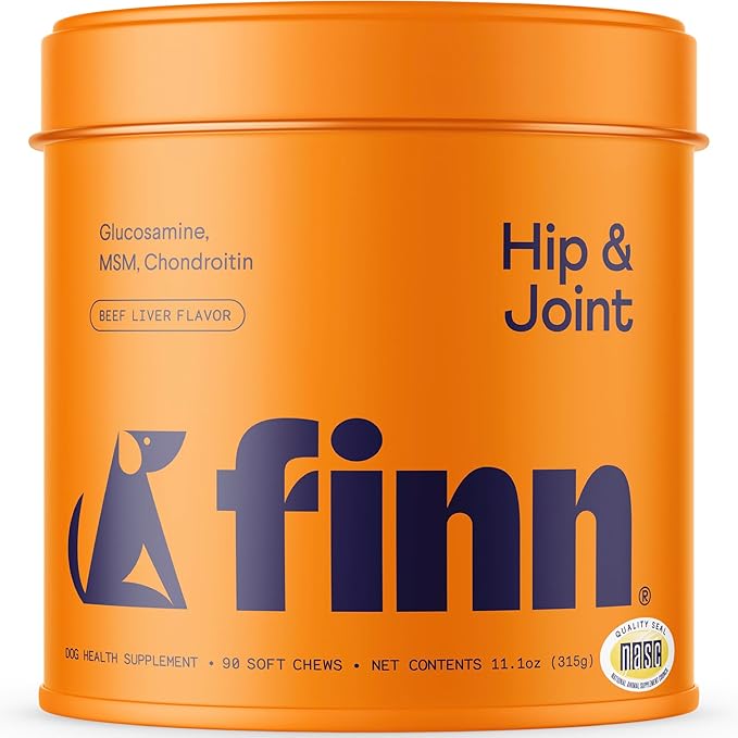 Finn Hip and Joint Supplement for Dogs | Glucosamine, Chondroitin & MSM for Joint and Mobility Support | with Turmeric, BioPerine and B-Vitamins | 90 Soft Chews