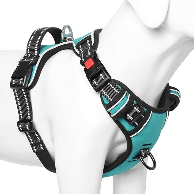 Timos No Pull Dog Harness,NO Need Go Over Dogs Head 3 Snap Buckles Reflective Oxford No Choke Puppy Harness with Front & Back 2 Metal Leash Clips Soft Padded Vest Harnesses for Small Medium Large Dogs