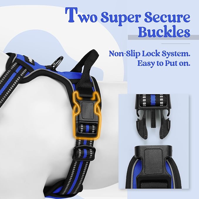 rabbitgoo Dog Harness No Pull with 2 Leash Clips, Adjustable Soft Padded, Reflective Oxford No Choke Pet Vest with Easy Control Handle for Medium Sized Dogs, Dazzling Blue, M