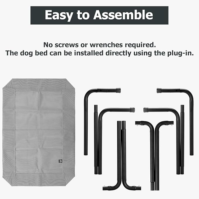 Elevated Dog Bed for Outdoor, XL Raised Dog Cot with Washable Mesh, Cooling Pet Cot Chew Proof for Outside Camping, 47 inch Grey