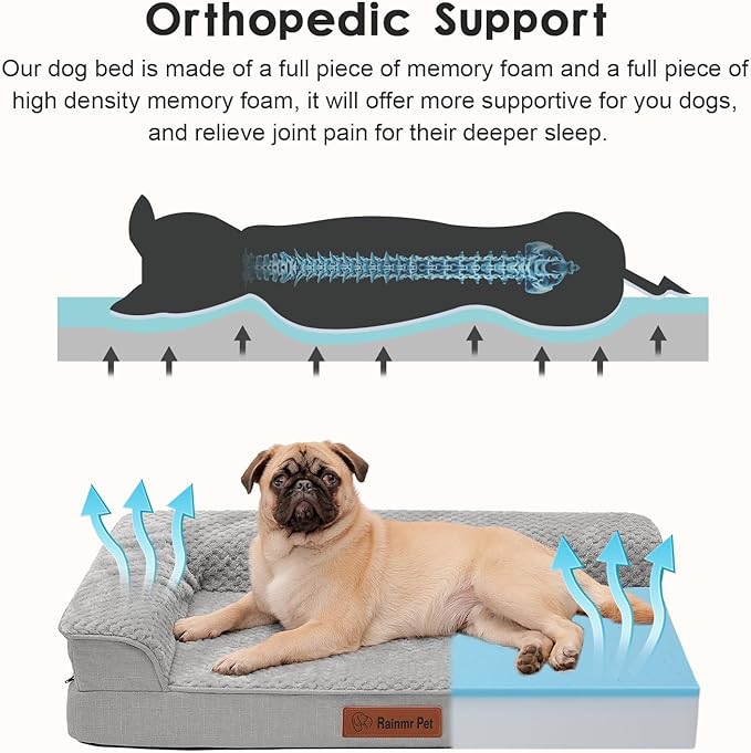 Orthopedic Dog Bed Medium Size Dog, 3 Inch Memory Foam Pet Bed for Small and Medium Dogs, Washable Removable Cover, Nonskid Bottom, Waterproof, 35x23 Inches, M Light Grey