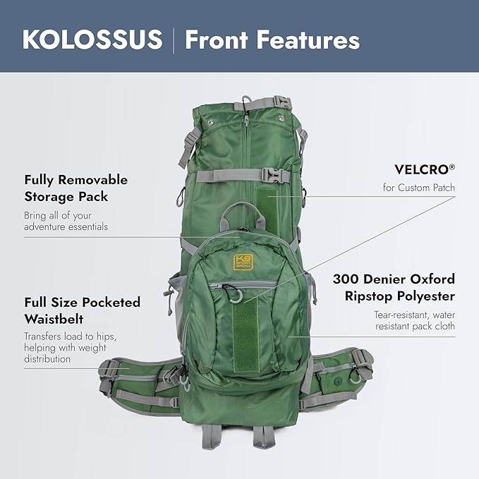 K9 Sport Sack Kolossus - Large, Myrtle Green - The Big Dog Backpack - Ideal for Dogs 20-22” Long - Fully Adjustable Pet Carrier - Doubles as a Professional-Grade 60L Hiking Pack