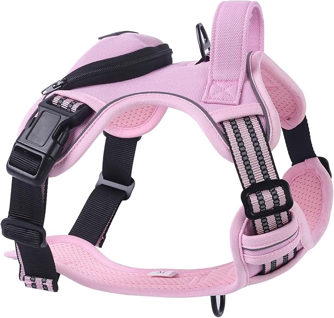 BUMBIN Dog Harness for Large Dogs, No Pull Adjustable No Choke Pet Vest with Dog Leash Fit Smart Reflective Pet Walking Harness for Training Easy Control Soft Handle Pink S