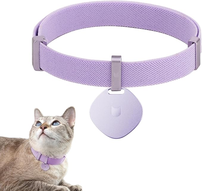 Safety Cat Collar Pro and Tag Set - U.S. IDA Gold Award, Elastic Release Cat Collar Charm Tag, Non Breakaway Cat Collar Adjustable with Charm for Kitten Small Large Cats (Monet Purple, M)
