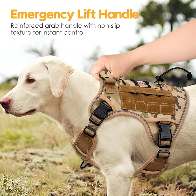Heavy-Duty Tactical Dog Harness for Large Dogs, No Pull Adjustable Reflective Pet Vest with Molle System, K9 Military-Grade Control for Service Training, Outdoor & 10+ Breeds, Desert Camo, X-Large
