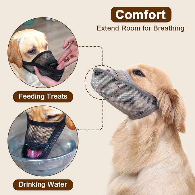 Crazy Felix Nylon Dog Muzzle for Small Medium Large Dogs Dachshund Beagle Poodle Labrador, Air Mesh Breathable and Drinkable Pet Mouth Cover for Anti-Biting Chewing Scavenging(Black,S)