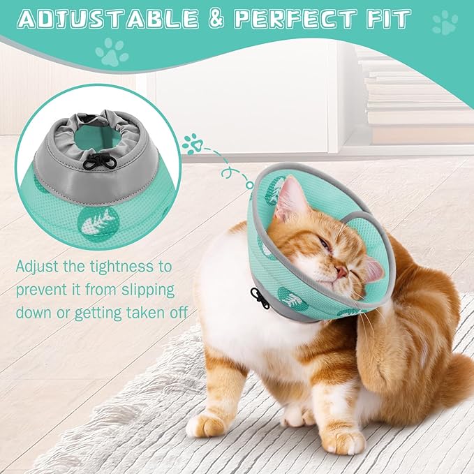 Cat Cone Collar Soft to Stop Licking After Surgery Cat Recovery Collar for Small Large Cats Adjustable Elizabethan Collar