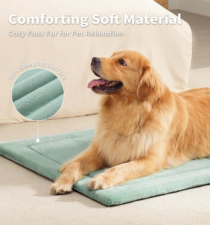 Made4Pets Dog Crate Pad Bed for Medium Dogs, Washable & Reversible, Anti-Slip Kennel Mat for Cozy Sleeping, Soft Fluffy Dog Bed for Indoor & Outdoor Use, 29"x21", Green