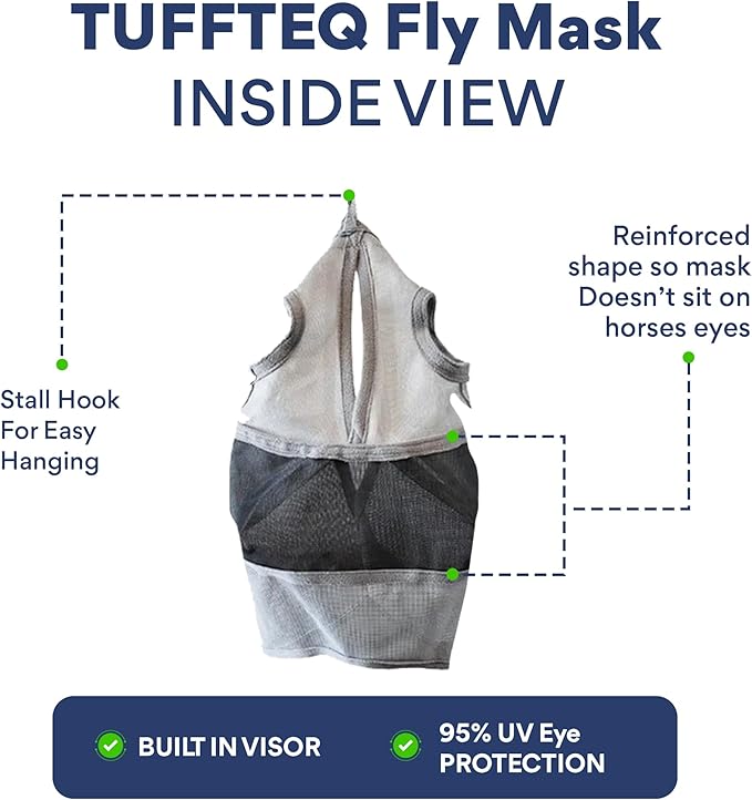 Horse Fly Mask Without Ears | 95% UV Eye Protection | Built-in Visor | Breathable, Lightweight Mask | Adjustable Fit for Horses Medium/Large Size