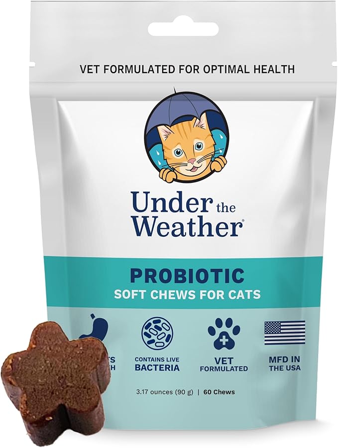 Under The Weather Pet Probiotic Chews for Cats | Promotes Normal Digestion, Balances Healthy Gut Health | 60 Star Shaped Soft Chews