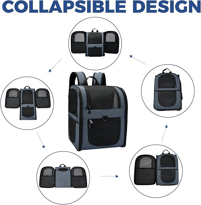 Apollo Walker Dog & Cat Carrier Backpack for 4-15lb Pets - Ventilated Safe Design with Padded Back Support, Breathable Mesh Pet Backpack for Hiking, Travel, Outdoor (Navy)