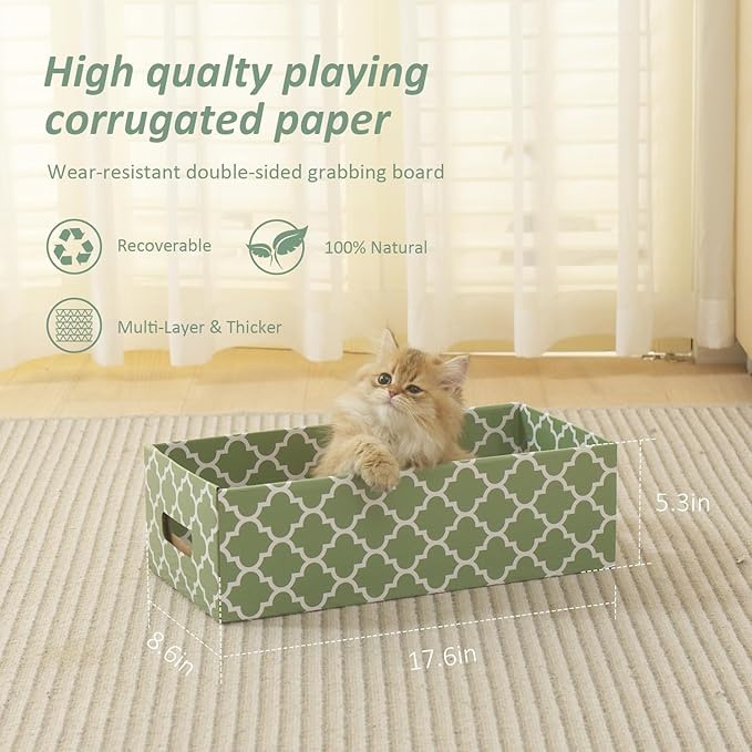 MECOOL Cat Scratching Board，5PC Cat Scratch Pad with Box，Reversible Corrugated Cat Scratcher Cardboard and Lounge Bed for Indoor Cats, Catnip