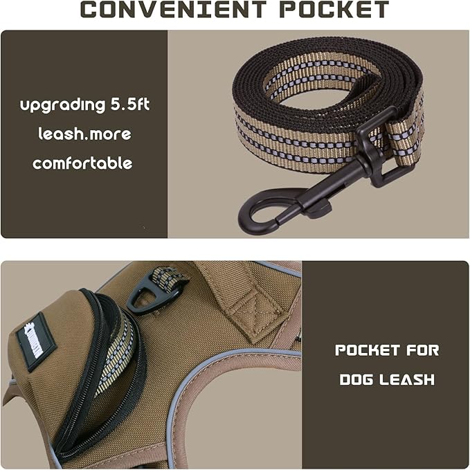 No Pull Dog Harness for Large Dogs, Adjustable No Choke Pet Vest with Dog Leash Fit Smart Reflective Pet Walking Harness for Training Easy Control Soft Handle Brown XL
