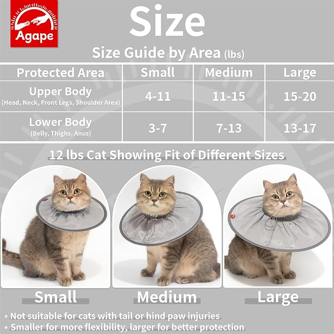 Agape Soft Cat Cone, Lightweight Recovery Collar for Cats to Stop Licking and Scratching After Surgery, Comfy Kitten Cone for Wound Care, Cute E Collar Alternative for Small, Medium, and Large Cats