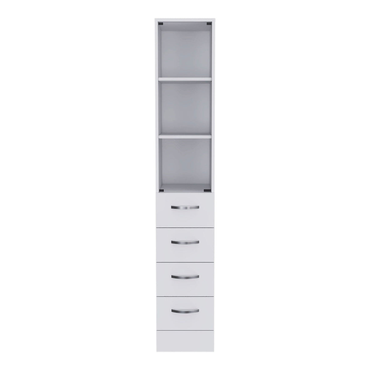 Linen Cabinet, 3 Shelves, 4 Drawers And Metal Handles - White
