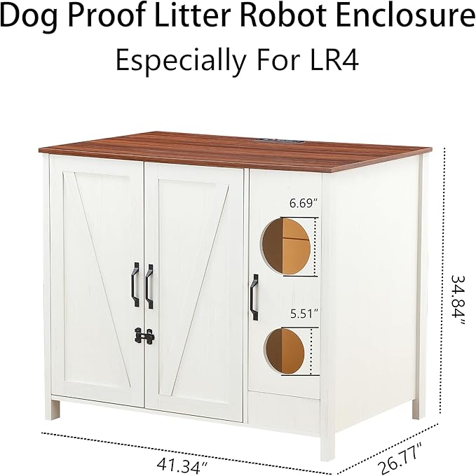 Cat Litter Robot Enclosure, Automatic Litter Box Enclosure for Litter Robot 3/4,Cat-Exclusive entrace for Dog Proof and Fun,Power Outlet for cat Litter Cabinet,Litter Collector,Antique White