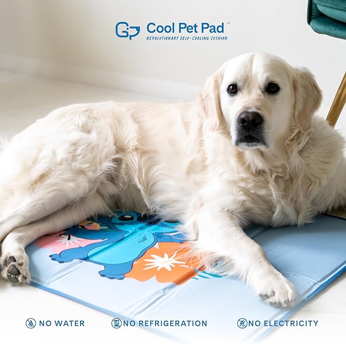 The Green Pet Shop Cool Pet Pad - Large, Disney’s Stitch - Self-Cooling, Pressure Activated Mat for Dogs & Cats from 46-80 lbs - Non-Toxic Gel, No Water Needed