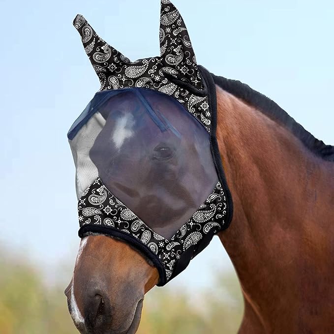 Harrison Howard LumiVista Horse Fly Mask Standard with Ears UV Protection for Horse Paisley Wave M Cob