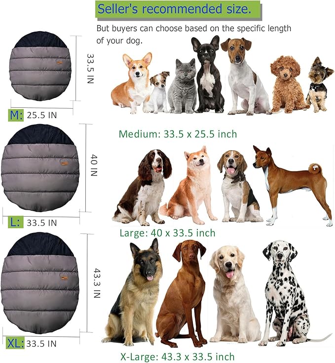 Camping Dog Sleeping Bag, Waterproof Warm Pet Bed Cave, Packable Washable Dog Bed Mat with Compression Bag