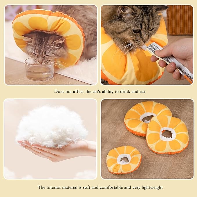 Cat Recovery Soft Collar.Cute Orange Shape, Waterproof Soft Recovery Collar. Anti-bite and Anti-Lick Wound Healing Safe Adjustable Elizabethan Collar.(L)